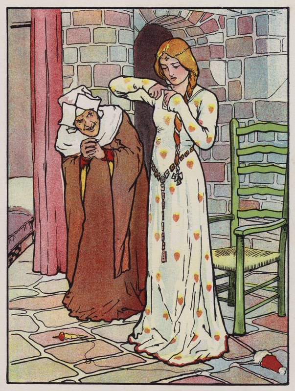 Rosanne espeta a mão com o fuso (lito colorido) de John Hassall