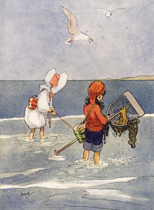 "Shrimping is good fun" (cor litho) de John Hassall