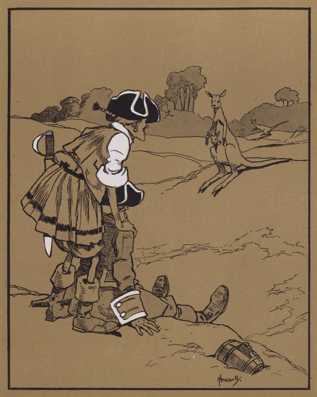 A Descoberta do Canguru (cor litho) de John Hassall