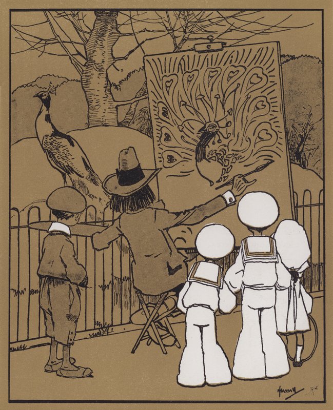 O Pavão e o Artista Decorativo (cor litho) de John Hassall