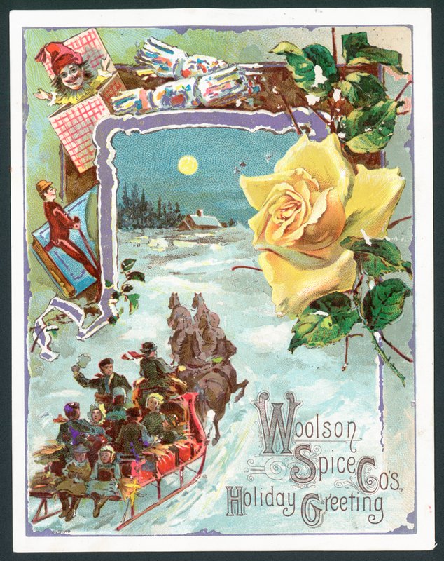 Cartão de Natal da Woolson Spice Company (chromolitho) de John Henry Bufford