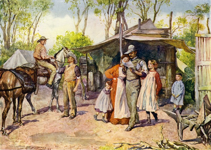 Entrega de cartas no mato australiano (cor litho) de John Henry Frederick (after) Bacon