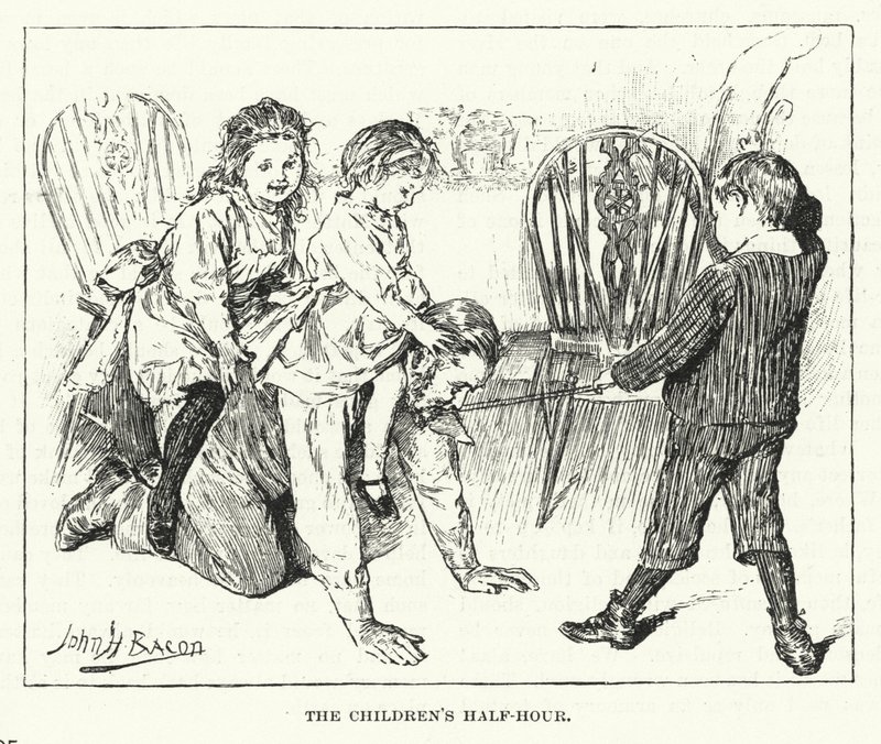 As crianças meia hora - brincando com seu pai (gravura) de John Henry Frederick (after) Bacon