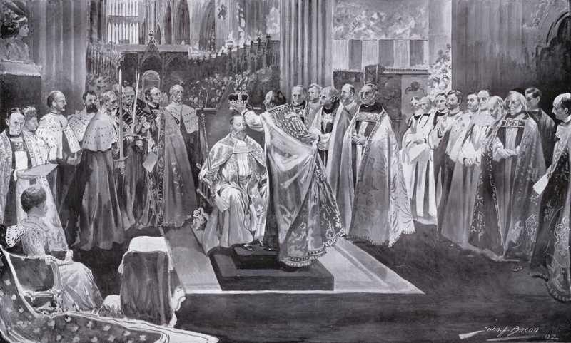A coroação do rei Edward VII pelo arcebispo de Canterbuty, Westminster Abbey, Londres, 1902 de John Henry Frederick Bacon