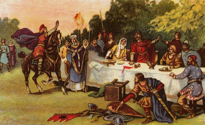 Harold ouvindo sobre o desembarque de William, o Conquistador, em Hastings, enquanto comemorava a vitória de Stamford Bridge de John Jellicoe