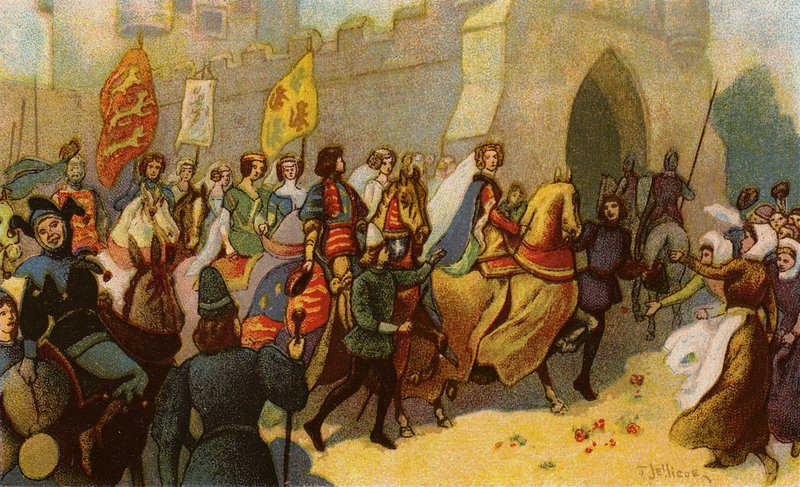 O Rei Eduardo III e os seus nobres acompanhando Philippa de Hainaut a York de John Jellicoe