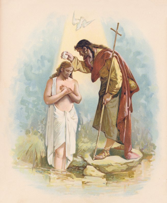 Jesus é batizado (litografia a cores) de John Lawson