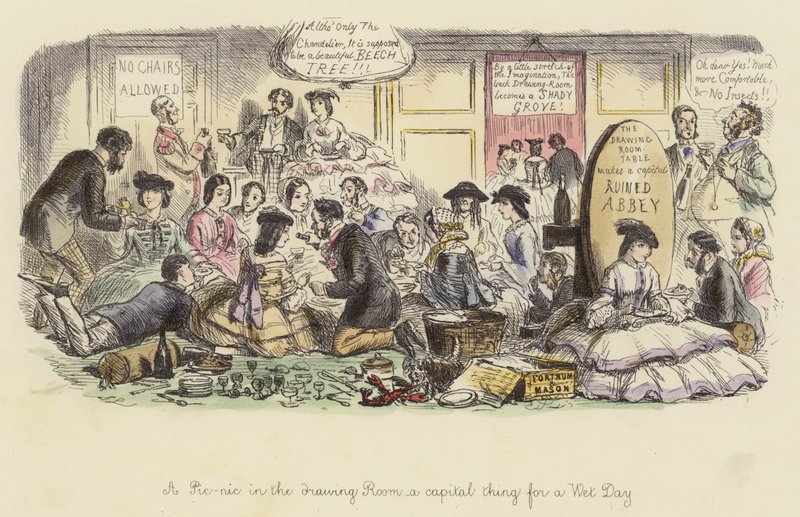 Um Pic-nic na Sala de Estar, uma coisa capital para um dia molhado de John Leech