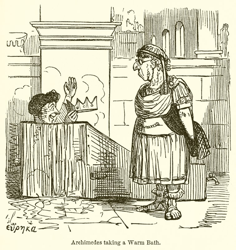 Archimedes tomando banho quente de John Leech