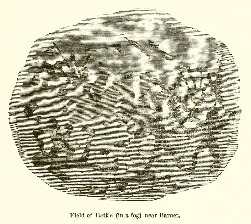 Campo de batalha (em um nevoeiro) perto de Barnet de John Leech