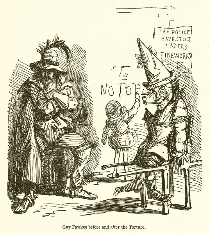 Guy Fawkes antes e depois da tortura de John Leech