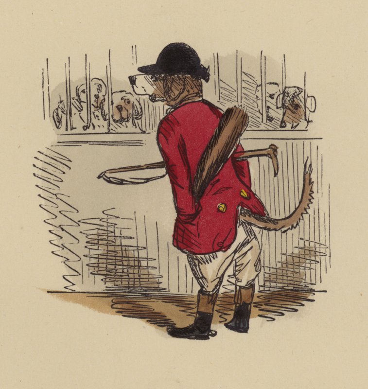 Cão vestido de caçador de John Leech
