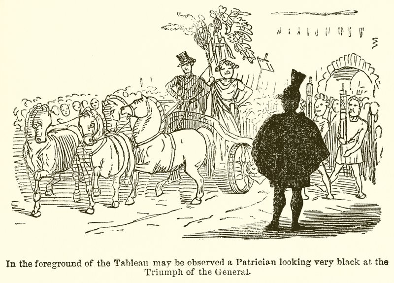 Em primeiro plano do Tableau pode ser observado um patrício parecendo muito negro no triunfo do general de John Leech