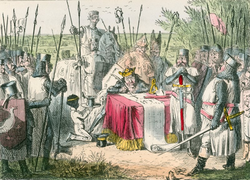 Rei João assinando Magna Charta de John Leech