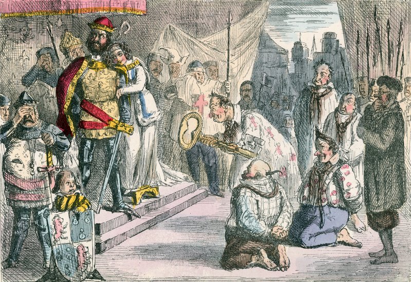 Rainha Filipa intercedendo com Eduardo III pelas seis Burgesses de Calais de John Leech