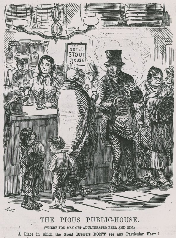 O Pious Public House, onde você pode comprar cerveja e gin adulterados de John Leech