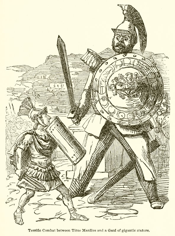 Combate Terrível entre Titus Manlius e um Galo de Gigantesidade de John Leech