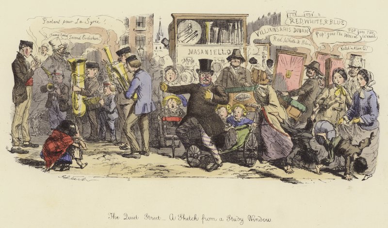 A rua tranquila, um esboço de uma janela de estudo de John Leech