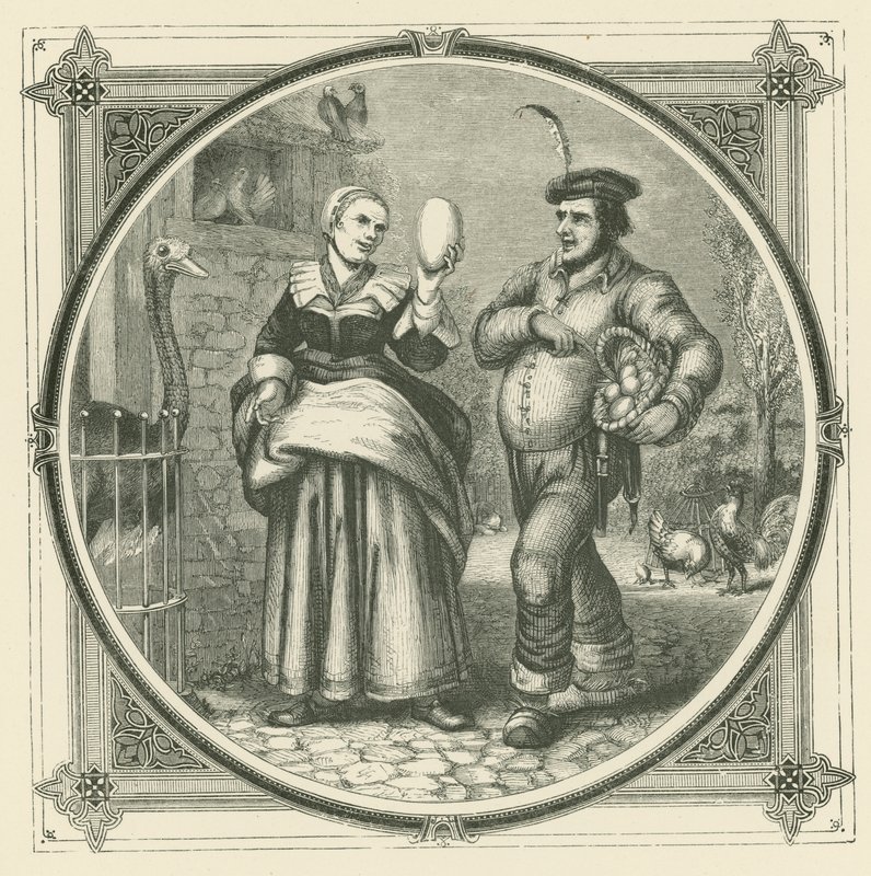 Uma galinha deita-se todos os dias, mas uma avestruz só uma vez por ano (gravura) de John Leighton