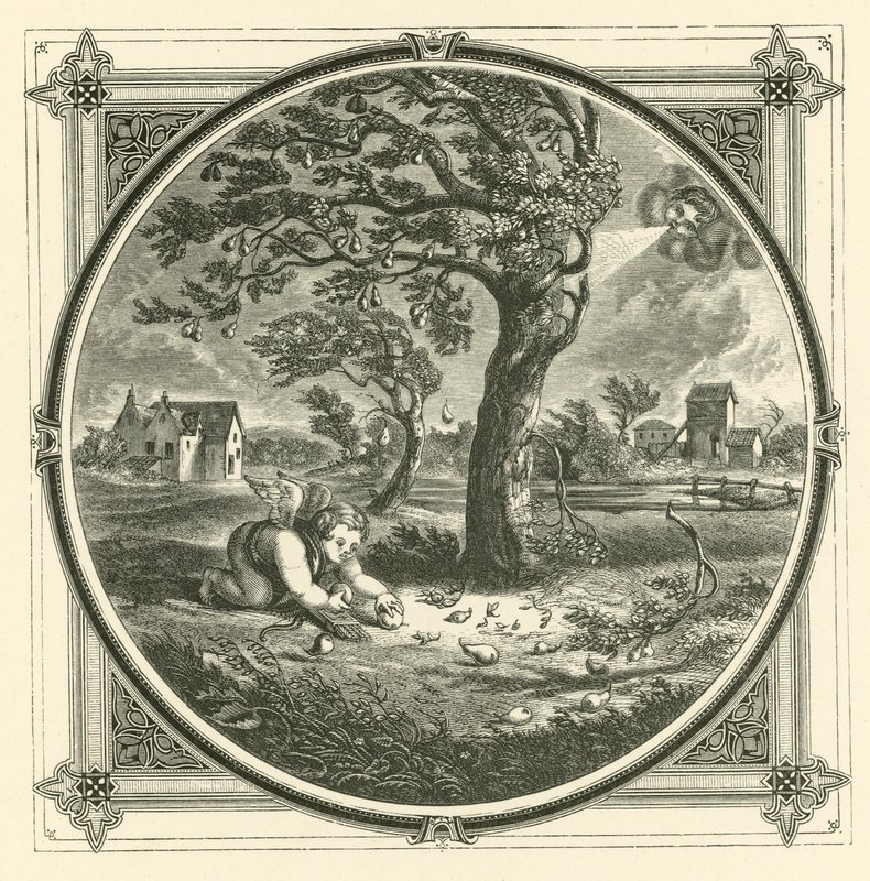 A pêra madura cai pronta para a mão (gravura) de John Leighton