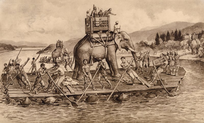 Aníbal a atravessar o rio Ródano (litografia) de John Macfarlane