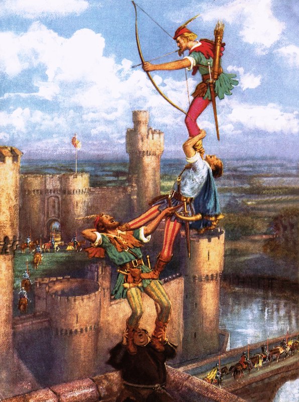 Robin dos Bosques a disparar contra o Castelo de Nottingham de John Millar Watt
