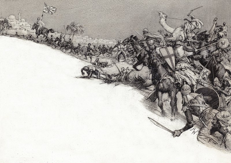Sarracenos atacando Jerusalém (guache sobre papel) de John Millar Watt