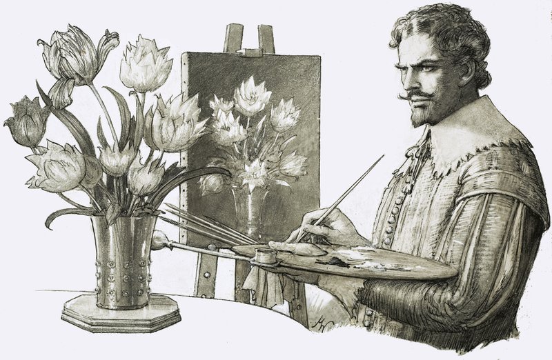 Artista não identificado a pintar flores de John Millar Watt