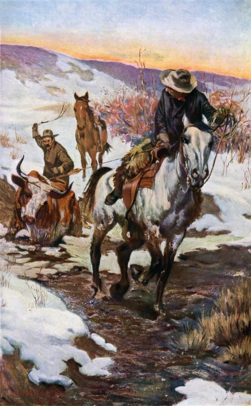 Trabalho de Inverno para os Cowboys (cor litho) de John Norval Marchand