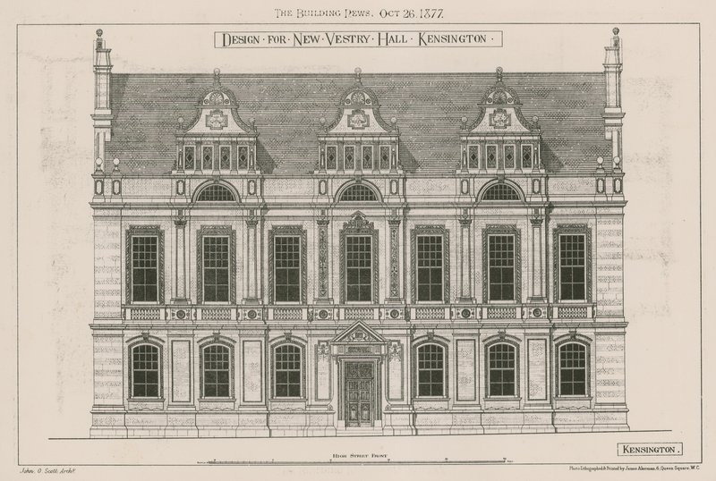 Design para o novo Vestry Hall, Kensington, Londres de John Oldrid Scott