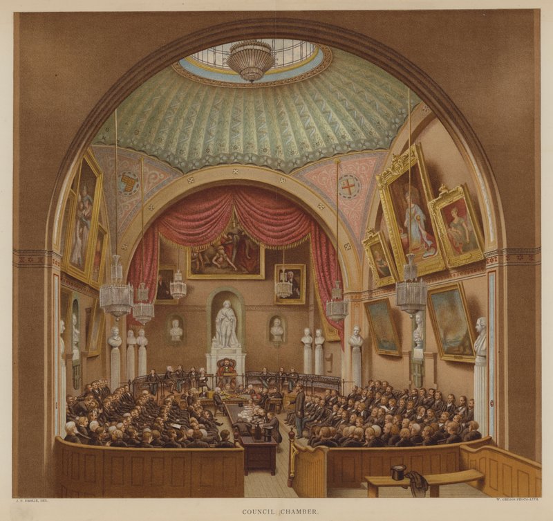 Câmara Municipal, Guildhall, City of London (cor litho) de John Phillipp Emslie