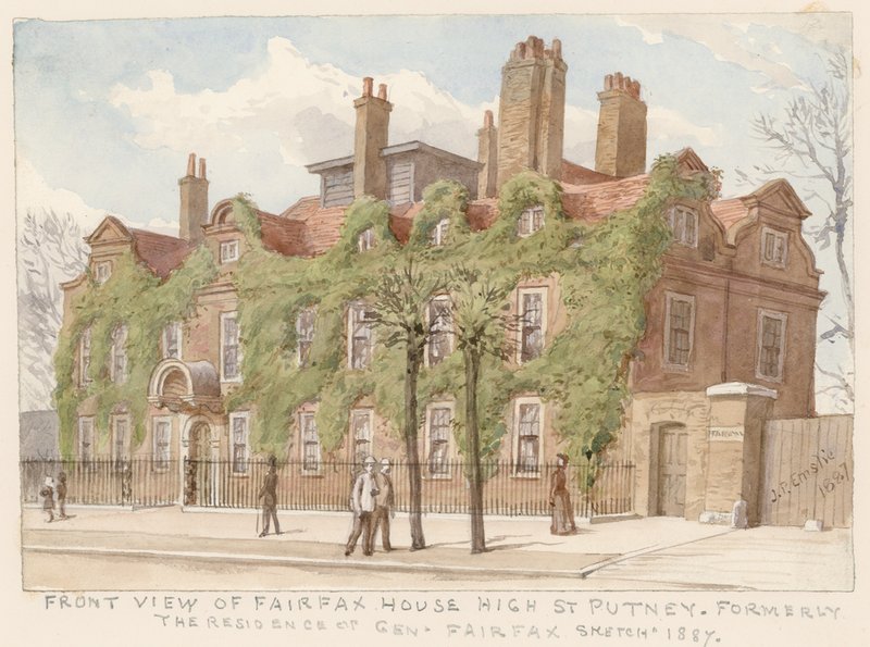 Vista dianteira, de, Fairfax, casa, Putney, londres, a, residência, de, geral, fairfax, 1887 de John Phillipp Emslie