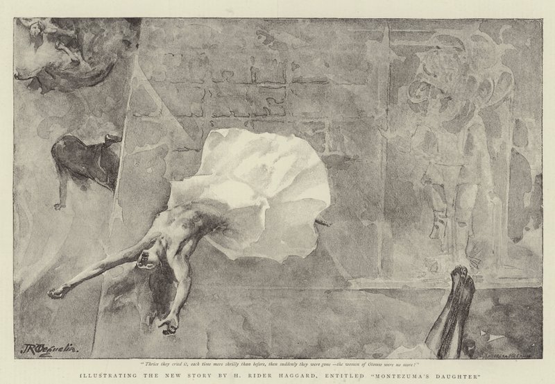 Ilustrando a nova história de H Rider Haggard, intitulado Filha de Montezuma de John Reinhard Weguelin