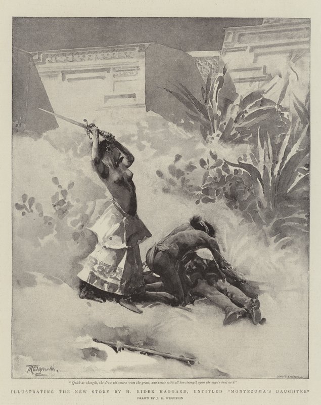 Ilustrando a nova história de H Rider Haggard, intitulado Filha de Montezuma de John Reinhard Weguelin