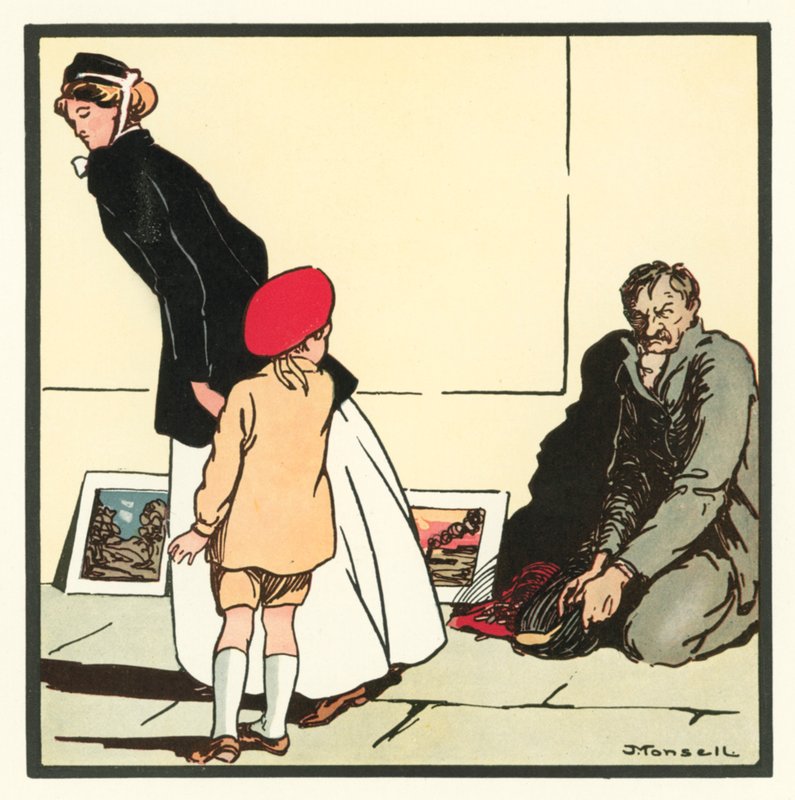 Kensington Rhymes: The Pavement Artist (cor litho) de John Robert (after) Monsell