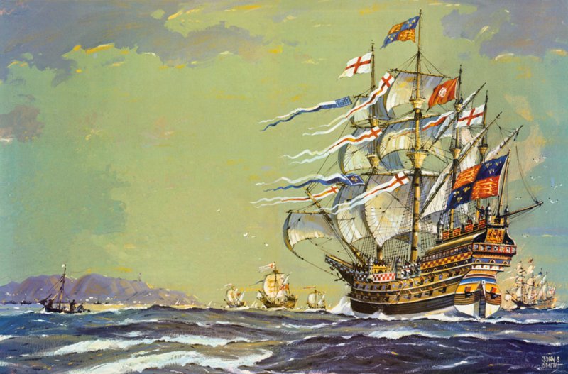 Henri Grace A Dieu, ou o Grande Harry (litografia a cores) de John S. Smith
