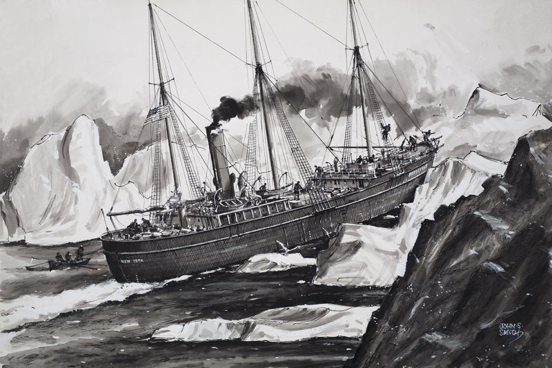 O Roosevelt a esmagar o gelo para chegar ao Pólo Norte (guache sobre papel) de John S. Smith
