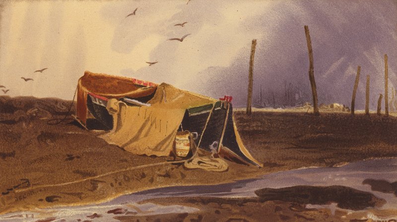 Barco na praia (litografia a cores) de John Sell Cotman