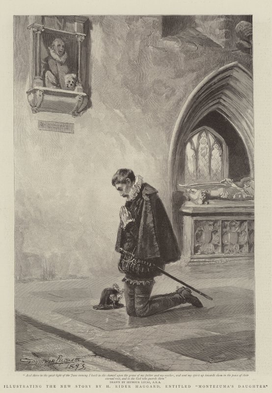 Ilustrando a nova história de H Rider Haggard, intitulado Filha de Montezuma de John Seymour Lucas