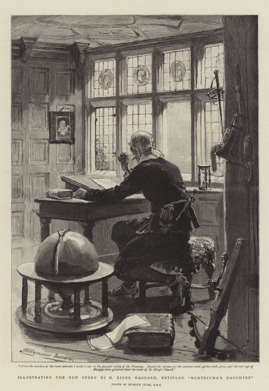 Ilustrando a nova história de H Rider Haggard, intitulado Filha de Montezuma de John Seymour Lucas