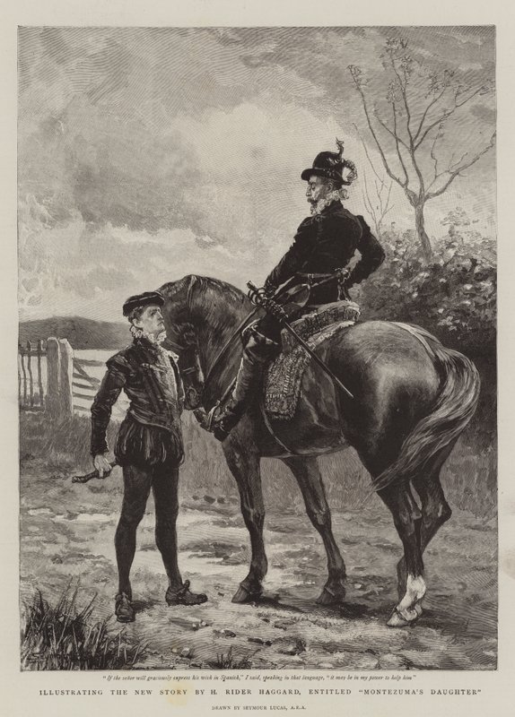 Ilustrando a nova história de H Rider Haggard, intitulado Filha de Montezuma de John Seymour Lucas