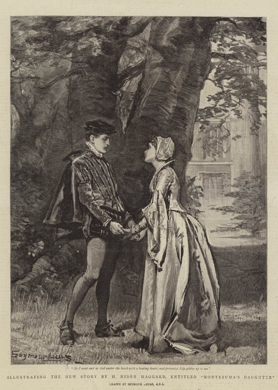 Ilustrando a nova história de H Rider Haggard, intitulado Filha de Montezuma de John Seymour Lucas