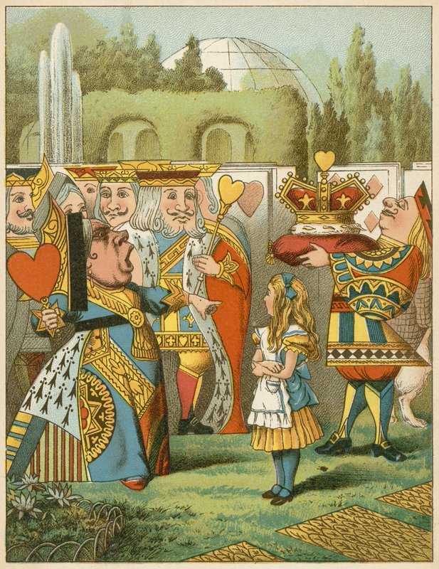 A rainha disse severamente "Quem é este" das aventuras de Alice no país das maravilhas de John Tenniel