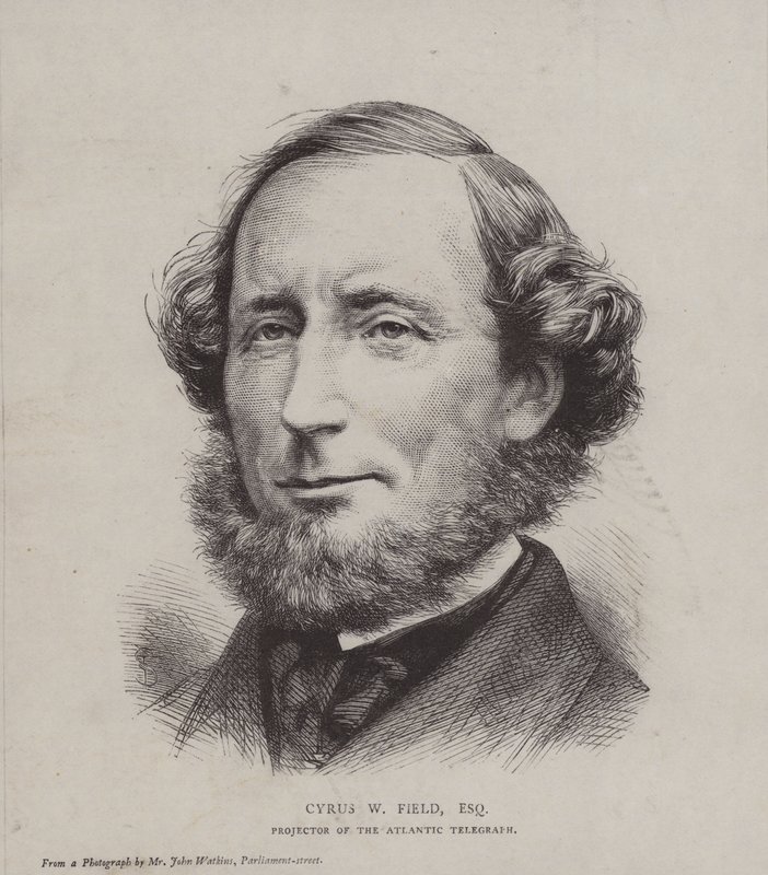 Cyrus West Field, financista americano envolvido na instalação do primeiro cabo telegráfico transatlântico em 1858 de John Watkins