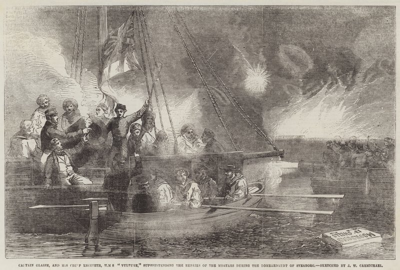 Capitão Glasse e seu Engenheiro Chefe, HMS Vulture, superintendente dos Reparos dos Argamassas durante o Bombardeio de Sveaborg de John Wilson Carmichael