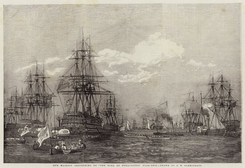 Sua Majestade, prosseguindo para o Duque de Wellington Flag-Ship de John Wilson Carmichael