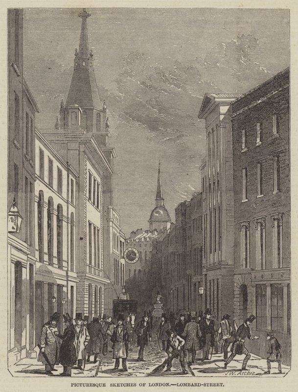 Esboços pitorescos de Londres, Lombard-Street de John Wykeham Archer