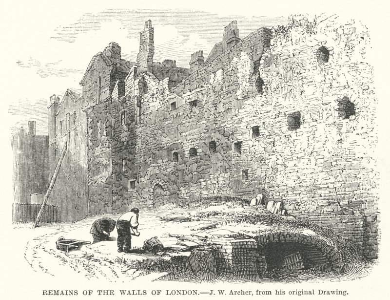 Restos das Muralhas de Londres (gravura) de John Wykeham Archer
