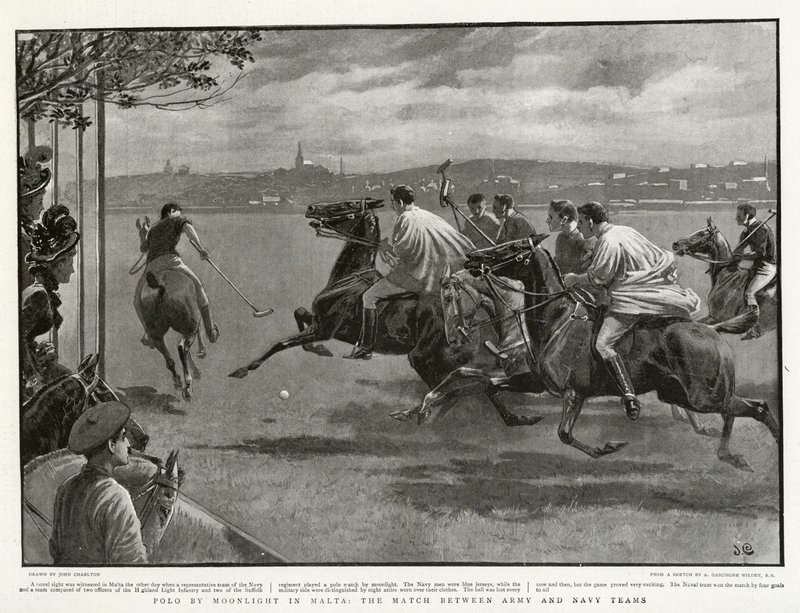 Polo by Moonlight em Malta, o jogo entre as equipes do Exército e da Marinha de John after Charlton