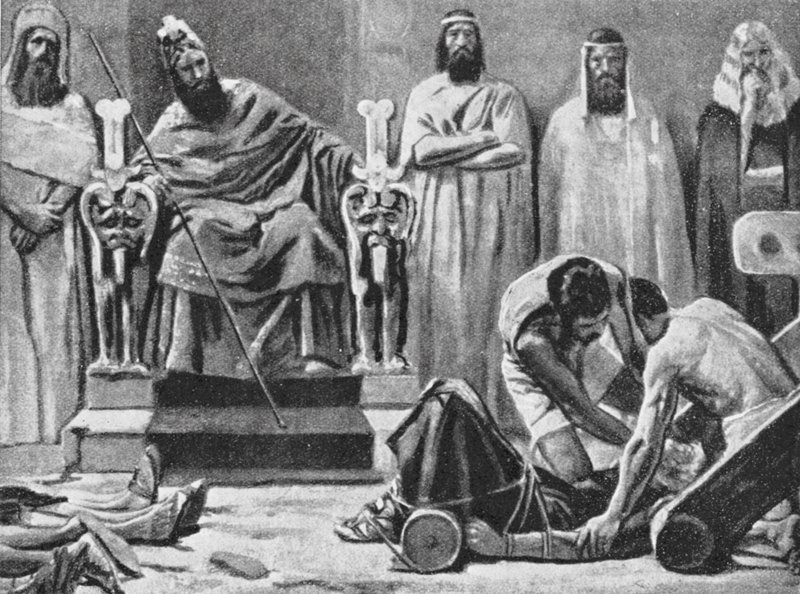 Zedequias fica cego e é levado para a Babilónia, 586 a.C. (litografia) de Jose (after) Villegas y Cordero